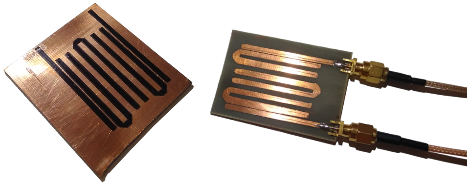 Photo of the masked hairpin PCB