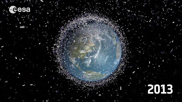 Representation of the distribution of the space debris in LEO in 2013. Source: ESA.