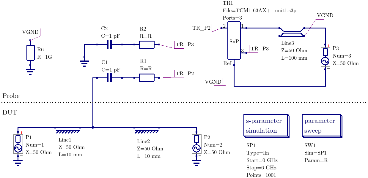 Simulation circuit diagram in QucsStudio